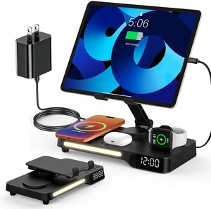 Wireless Charging Station, 7 in 1 Multiple Charger Stand for Multi-Device|Charger Stand with Alarm Clock, Night Light, Mag-Safe Charging Dock for iPhone, Apple Watch and Airpods, for bedroom & office Wireless Charging Station, 7 in 1 Multiple Charger Stand for Multi-Device|Charger Stand with Alarm Clock, Night Light, Mag-Safe Charging Dock for iPhone, Apple Watch and Airpods, for bedroom & office