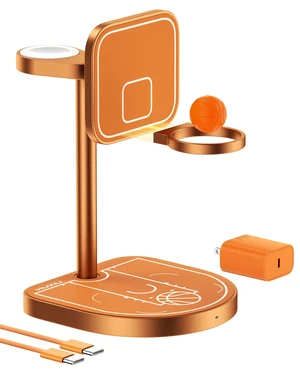 KU XIU Qi2.2 25W 3-in-1 Charging Station for Apple, Magnetic Wireless Charger Stand for iPhone 18/17/16/15/Apple Watch/AirPods, Aluminum Alloy Basketball-Themed Design for Desk Gift, with 45W Adapter KU XIU Qi2.2 25W 3-in-1 Charging Station for Apple, Magnetic Wireless Charger Stand for iPhone 18/17/16/15/Apple Watch/AirPods, Aluminum Alloy Basketball-Themed Design for Desk Gift, with 45W Adapter