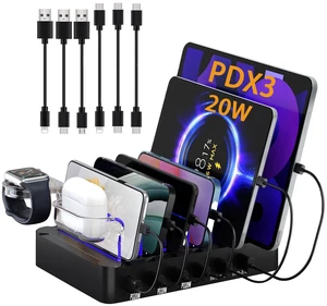 USB Charging Station 96W 6 Ports Multi Device Desktop Charger Station with 3 USB C PD20W Fast Charger with Watch Stand for lphone/Tablets/Smartphones (Included 6 Cables) USB Charging Station 96W 6 Ports Multi Device Desktop Charger Station with 3 USB C PD20W Fast Charger with Watch Stand for lphone/Tablets/Smartphones (Included 6 Cables)
