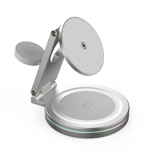 Foldable 360º Rotatable Zinc Alloy 3-in-1 Magnetic Wireless Charger,3 in 1 Charging Station,Charging Stand,15W for iPhone 12-17,for Apple Smartwatches, AirPods (Adapter Included) (White) Foldable 360º Rotatable Zinc Alloy 3-in-1 Magnetic Wireless Charger,3 in 1 Charging Station,Charging Stand,15W for iPhone 12-17,for Apple Smartwatches, AirPods (Adapter Included) (White)