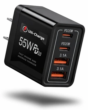 Ulti Charger 4 Ports Quick USBC Charger Boltz Pro Fast Charging Block | Wall Charging Block for Smart Phones, Tablets, Devices with Multiple Ports for Travel & Home, USB C x2, USB A x2, Compact Ulti Charger 4 Ports Quick USBC Charger Boltz Pro Fast Charging Block | Wall Charging Block for Smart Phones, Tablets, Devices with Multiple Ports for Travel & Home, USB C x2, USB A x2, Compact