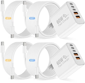 60W USB C Fast Charger Block, 6ft 6ft 10ft 10ft Type C to C Cable Cord Long and C Charging Plug Cube Brick for Apple iPhone Duo/18 Pro Max/17 Pro/17 Air/16 Pro/15 Plus/iPad mini/Samsung Power Adapter 60W USB C Fast Charger Block, 6ft 6ft 10ft 10ft Type C to C Cable Cord Long and C Charging Plug Cube Brick for Apple iPhone Duo/18 Pro Max/17 Pro/17 Air/16 Pro/15 Plus/iPad mini/Samsung Power Adapter
