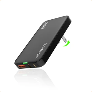 65W Flat USB Wall Charger, 3-Port PD Fast Charging Block | Ultra-Slim Foldable Wall Plug with 2 USB-C and 1 USB-A, USB C Charger Brick for MacBook, iPhone, iPad Pro, Pixelbook, Black