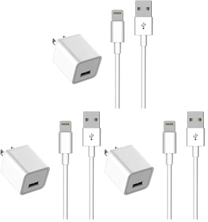 iPhone Charger [MFi Certified] - Travel & Home Wall Charger with 5ft Cable, Compatible with iPhone 14, 13, 12, 11, SE, X, 8, 7, 6, 5, iPad mini, iPod Touch & iPods (Pack of 3)