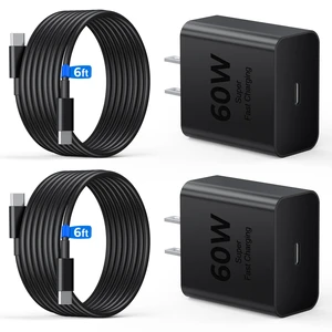 Super Fast Charger USB C, 2-Pack 60W Type C Wall Charger Block 6FT Cable | Type C Charger Fast Charging for Samsung Galaxy S26/S25/S24/S23, for iPhone 18/17/16/15 Pro,Pro Max,DUO,Air,iPad,Android