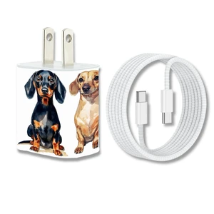 Dog Breed Phone Charger Set, 35W GaN Fast Charger Block with USB-C & USB-A, Includes USB C to C 6FT Cable, Dual Port Wall Adapter for iPhone & Android, for Dog Lovers (Dachshund)