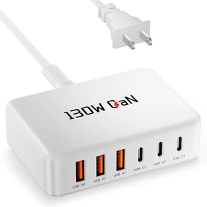 130W Charging Station 6-Port GaN Multiport Desktop Charger Adpater Block | Fast Charger for iPhone 17/16/15/14/13/Pro Max/Plus iPad mini/Pro Galaxy S26/S25 - USB-C (25W, 20W) & USB-A (18W) - White 130W Charging Station 6-Port GaN Multiport Desktop Charger Adpater Block | Fast Charger for iPhone 17/16/15/14/13/Pro Max/Plus iPad mini/Pro Galaxy S26/S25 - USB-C (25W, 20W) & USB-A (18W) - White