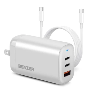 iBenzer 65W GaN USB C Foldable Charger PD 3.0, 3-Port Fast Charger with 3FT USB-C Fast Charging Cord for iPhone 17/16/15, MacBook Pro/Air, iPad, Switch, Galaxy S25/S24, iPad,Dell XPS 13 (White) iBenzer 65W GaN USB C Foldable Charger PD 3.0, 3-Port Fast Charger with 3FT USB-C Fast Charging Cord for iPhone 17/16/15, MacBook Pro/Air, iPad, Switch, Galaxy S25/S24, iPad,Dell XPS 13 (White)