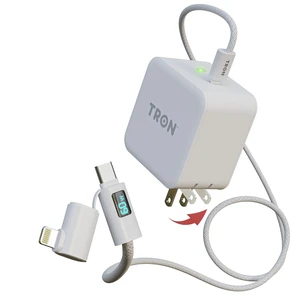 Tron 25W USB-C Power Adapter with 5FT 2-in-1 brided Cable with Digital Display  Fast Charging Solution for Home, Office, and Travel Use