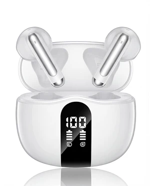Wireless Earbuds, 2026 Bluetooth 5.4 Headphones Bass Stereo Ear Buds with Noise Cancelling Mic, LED Display in Ear Earphones 50H Playtime Ear Buds, IP7 Waterproof for Laptop Pad Phones Pure White Wireless Earbuds, 2026 Bluetooth 5.4 Headphones Bass Stereo Ear Buds with Noise Cancelling Mic, LED Display in Ear Earphones 50H Playtime Ear Buds, IP7 Waterproof for Laptop Pad Phones Pure White