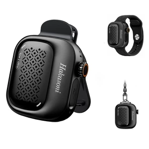 Clip On Speaker, Wearable Portable Mini Speaker, Black | 3-way wearable speaker with wristband, clip and lanyard; 43.66g body, IP69K protection, 5W sound, mic and speaker linking. Clip On Speaker, Wearable Portable Mini Speaker, Black | 3-way wearable speaker with wristband, clip and lanyard; 43.66g body, IP69K protection, 5W sound, mic and speaker linking.