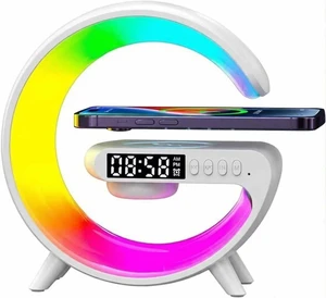 Mini Smart LED Table Lamp, 4-in-1 Wireless Charger, Wireless Charger with Speaker,Night Light, Alarm Clock, and Bluetooth Speaker for Bedroom and Home Decor (White) Mini Smart LED Table Lamp, 4-in-1 Wireless Charger, Wireless Charger with Speaker,Night Light, Alarm Clock, and Bluetooth Speaker for Bedroom and Home Decor (White)