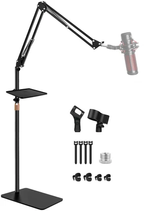 Mic Stand Floor Boom Arm for Studio, Podcast, Recording, Streaming | Included Tray & Microphone Holder, Space-saving 5.5 lbs Base, Adjutable Height 30"70", Compatible with Yeti, SM58, QuadCast Mic Stand Floor Boom Arm for Studio, Podcast, Recording, Streaming | Included Tray & Microphone Holder, Space-saving 5.5 lbs Base, Adjutable Height 30"70", Compatible with Yeti, SM58, QuadCast