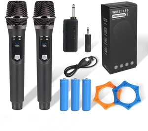 2.4GHz Wireless Microphone System, Dual Handheld Cordless Dynamic Mics with Rechargeable Receiver, Anti-Interference Plug & Play Mic for Karaoke Machine, Party, Speaker, Church, 200-250ft Range 2.4GHz Wireless Microphone System, Dual Handheld Cordless Dynamic Mics with Rechargeable Receiver, Anti-Interference Plug & Play Mic for Karaoke Machine, Party, Speaker, Church, 200-250ft Range