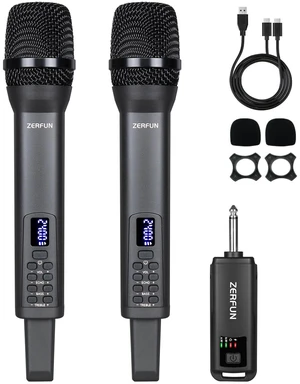 Rechargeable Wireless Microphones Dual, D240, Grey | Pro Handheld Cordless Mics System Dynamic with Echo Treble BASS VOL Control for Karaoke Singing Church Party, 1/4'' Output Rechargeable Wireless Microphones Dual, D240, Grey | Pro Handheld Cordless Mics System Dynamic with Echo Treble BASS VOL Control for Karaoke Singing Church Party, 1/4'' Output