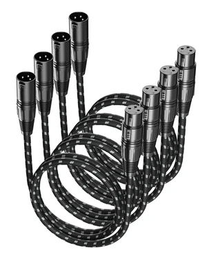 XLR Cables 3ft 4 Pack,Short Microphone Cable Nylon Braided,3 Pin | XLR Male to Female Balanced Cord,3 Foot Short Mic Cord OFC Oxygen-Free Copper for Microphones, Mixer, Speaker,PA Black XLR Cables 3ft 4 Pack,Short Microphone Cable Nylon Braided,3 Pin | XLR Male to Female Balanced Cord,3 Foot Short Mic Cord OFC Oxygen-Free Copper for Microphones, Mixer, Speaker,PA Black
