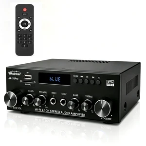 AK52 pro Stereo Amplifier Bluetooth 5.0 Audio Amplifier 2.1 Channel 400W | Home Audio Stereo Receiver with FM, Echo, AUX, USB, SD, MIC Inputs, for 2 Passive Speakers & Passive Subwoofer AK52 pro Stereo Amplifier Bluetooth 5.0 Audio Amplifier 2.1 Channel 400W | Home Audio Stereo Receiver with FM, Echo, AUX, USB, SD, MIC Inputs, for 2 Passive Speakers & Passive Subwoofer
