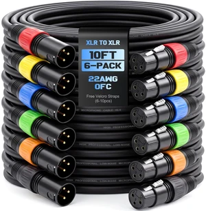 10ft 6-Pack XLR Cables, 3-Pin OFC Cords for Studio, Stage, DMX Mixer | Balanced Male to Female 3-Pin XLR Microphone Cable with OFC Conductors, Professional Hi-Fi Cord for Studio, Stage, DMX Mixers 10ft 6-Pack XLR Cables, 3-Pin OFC Cords for Studio, Stage, DMX Mixer | Balanced Male to Female 3-Pin XLR Microphone Cable with OFC Conductors, Professional Hi-Fi Cord for Studio, Stage, DMX Mixers