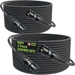 XLR Cables 50 ft 2Pack, 20AWG OFC Dual Shielded Mic Cord | Neutrik REAN Gold-Pin Connector, Kevlar-Reinforced Heavy Duty Nylon Braided Noiseless Balanced Microphone Cable for Shure Mic XLR Cables 50 ft 2Pack, 20AWG OFC Dual Shielded Mic Cord | Neutrik REAN Gold-Pin Connector, Kevlar-Reinforced Heavy Duty Nylon Braided Noiseless Balanced Microphone Cable for Shure Mic