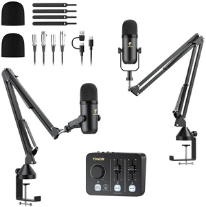 Podcast Equipment Bundle for 2, Audio Mixer with Dynamic Microphone and Boom Arm Set, XLR Mic with Studio Audio Interface, Boom Arm, All-in-One Pack for Recording, Podcasting, Streaming, POD-2 Podcast Equipment Bundle for 2, Audio Mixer with Dynamic Microphone and Boom Arm Set, XLR Mic with Studio Audio Interface, Boom Arm, All-in-One Pack for Recording, Podcasting, Streaming, POD-2