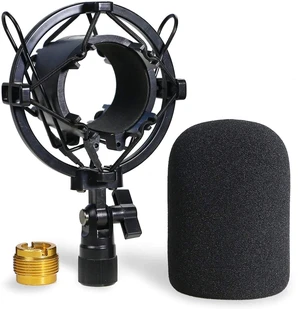 AT2020 Shock Mount with Pop Filter - Foam Windscreen with Microphone Shockmount Reduces Vibration Noise and Blocks Out Plosives for Audio Technica AT2020 AT2035 ATR2500 Condenser Mic AT2020 Shock Mount with Pop Filter - Foam Windscreen with Microphone Shockmount Reduces Vibration Noise and Blocks Out Plosives for Audio Technica AT2020 AT2035 ATR2500 Condenser Mic