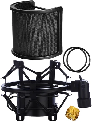 Microphone Shock Mount with Pop Filter, Mic Anti-Vibration Suspension Shock Mount Holder Clip for Diameter 46mm-51mm Microphone Microphone Shock Mount with Pop Filter, Mic Anti-Vibration Suspension Shock Mount Holder Clip for Diameter 46mm-51mm Microphone