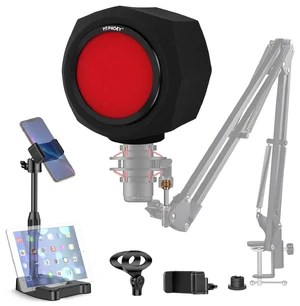 Microphone Windscreen Pop Filter, Recording Shield,Isolation shield Sound-Absorbing Foam Windscreen for Large Mic, Studio Equipment Indoor & Outdoor Recording with Gift Mic Stand&Phone Holder Microphone Windscreen Pop Filter, Recording Shield,Isolation shield Sound-Absorbing Foam Windscreen for Large Mic, Studio Equipment Indoor & Outdoor Recording with Gift Mic Stand&Phone Holder