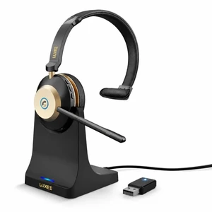 Bluetooth Wireless Headset with Microphone for Work - Single Ear Computer Headset with USB Dongle & Charging Base, Noise Canceling Office Headset for Laptop, Zoom, Audifonos con Microfono Bluetooth Wireless Headset with Microphone for Work - Single Ear Computer Headset with USB Dongle & Charging Base, Noise Canceling Office Headset for Laptop, Zoom, Audifonos con Microfono
