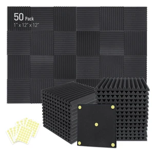 50 Pack Acoustic Foam Panels 1" x 12" x 12" Sound Proof Foam Panles Soundproofing Noise Cancelling Wedge Panels for Home Office Recoding Studio with 300PCS Double-Side Adhesive 50 Pack Acoustic Foam Panels 1" x 12" x 12" Sound Proof Foam Panles Soundproofing Noise Cancelling Wedge Panels for Home Office Recoding Studio with 300PCS Double-Side Adhesive