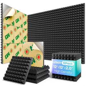 Acoustic Panels 12 pack Self-Adhesive 2"X12"X12" Quickly-Expand Foam | Pyramid Sound Proof Foam Panels for Walls High Density Acoustic Wall Panels Sound Absorbing for Gaming Studio Decor,Black Acoustic Panels 12 pack Self-Adhesive 2"X12"X12" Quickly-Expand Foam | Pyramid Sound Proof Foam Panels for Walls High Density Acoustic Wall Panels Sound Absorbing for Gaming Studio Decor,Black