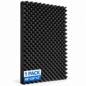 1 Pack Egg Crate Acoustic Foam Panels, 48 x 24 x 2 in | Large High-Density Foam Panels for Echo & Reverb Control; Includes 10 Adhesive Stickers for Easy Wall Application 1 Pack Egg Crate Acoustic Foam Panels, 48 x 24 x 2 in | Large High-Density Foam Panels for Echo & Reverb Control; Includes 10 Adhesive Stickers for Easy Wall Application