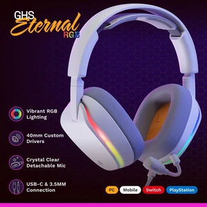 GHS Eternal RGB - Wired Gaming Headset - PC, PS5, PS4 - Black | Custom Tuned Angled Drivers, Detachable Mic, Memory Foam Comfort, On-Ear Controls, USB-C Multi-Platform System Connection White RGB GHS Eternal RGB - Wired Gaming Headset - PC, PS5, PS4 - Black | Custom Tuned Angled Drivers, Detachable Mic, Memory Foam Comfort, On-Ear Controls, USB-C Multi-Platform System Connection White RGB