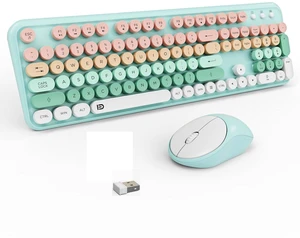 Wireless Keyboard and Mouse Set, 105 Round Keys Full-Size Cute Colorful Keyboard and Mouse with Retro Typewriter for PC/Mac/Laptop/Tablet/Computer/Windows Light Blue Wireless Keyboard and Mouse Set, 105 Round Keys Full-Size Cute Colorful Keyboard and Mouse with Retro Typewriter for PC/Mac/Laptop/Tablet/Computer/Windows Light Blue