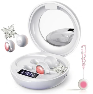 Clip On Open Ear Earbuds with Crystal Butterfly Earrings, Bracelet | Bluetooth 6.0 Wireless Headphones for Women Girl Gift, Powder Compact Case with LED Display & Mirror, Sports Workout, Pink Clip On Open Ear Earbuds with Crystal Butterfly Earrings, Bracelet | Bluetooth 6.0 Wireless Headphones for Women Girl Gift, Powder Compact Case with LED Display & Mirror, Sports Workout, Pink