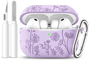 for AirPods Pro 3 Case with Cleaner Kit & Keychain, Lavender | Flower Engraved Silicone Cover Compatible with Apple AirPod Pro 3 Case Cute for Women, Scratchproof, Shockproof, Dustproof for AirPods Pro 3 Case with Cleaner Kit & Keychain, Lavender | Flower Engraved Silicone Cover Compatible with Apple AirPod Pro 3 Case Cute for Women, Scratchproof, Shockproof, Dustproof