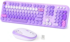 Wireless Keyboard and Mouse Combo, Full Size Retro Keyboard with Number Pad and 2 in 1 USB Connected Mouse for Windows 7/8/10, Laptop, Desktop, PC, Computer (Purple Colorful) Wireless Keyboard and Mouse Combo, Full Size Retro Keyboard with Number Pad and 2 in 1 USB Connected Mouse for Windows 7/8/10, Laptop, Desktop, PC, Computer (Purple Colorful)