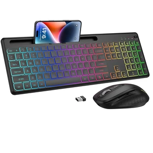Wireless Keyboard and Mouse Combo with 10 Colored Backlits, Phone Holder | Rechargeable Ergonomic Keyboard with Light Up Letters, Silent Lighted Full Size Keyboard Mice Combo Computer, Mac, PC, Laptop Wireless Keyboard and Mouse Combo with 10 Colored Backlits, Phone Holder | Rechargeable Ergonomic Keyboard with Light Up Letters, Silent Lighted Full Size Keyboard Mice Combo Computer, Mac, PC, Laptop