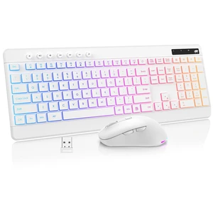 Wireless Keyboard and Mouse Combo, 10 Backlit Effects, Rechargeable 2.4GHz Silent Full-Size Light Up USB Keyboard with 6 Button RGB Mouse for Laptop, Computer, PC Wireless Keyboard and Mouse Combo, 10 Backlit Effects, Rechargeable 2.4GHz Silent Full-Size Light Up USB Keyboard with 6 Button RGB Mouse for Laptop, Computer, PC