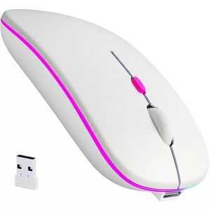 Rechargeable Wireless Mouse with 7-Color LED, White | Dual Mode Bluetooth 5.2 + 2.4G USB Receiver, Slim Portable Cordless Mouse for Laptop, iPad, Mac, Chromebook Rechargeable Wireless Mouse with 7-Color LED, White | Dual Mode Bluetooth 5.2 + 2.4G USB Receiver, Slim Portable Cordless Mouse for Laptop, iPad, Mac, Chromebook