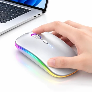 Wireless Bluetooth Mouse Rechargeable Slim Silent Mouse RGB Lights Silver | Bluetooth 5.2 & 2.4GHz Dual Mode, 3 Adjustable DPI (800/1200/1600), for Laptop Desktop Tablet and PC Wireless Bluetooth Mouse Rechargeable Slim Silent Mouse RGB Lights Silver | Bluetooth 5.2 & 2.4GHz Dual Mode, 3 Adjustable DPI (800/1200/1600), for Laptop Desktop Tablet and PC