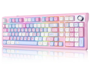 Mechanical Creamy Keyboard with Number Pad, 98% Wireless Keyboard & Knob | Hot-Swappable RGB Backlight, BT 5.0/2.4G/USB-C, 4000mAh Rechargeable Battery for PC & Mac, Pink Mechanical Creamy Keyboard with Number Pad, 98% Wireless Keyboard & Knob | Hot-Swappable RGB Backlight, BT 5.0/2.4G/USB-C, 4000mAh Rechargeable Battery for PC & Mac, Pink