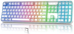 Wireless Computer Keyboard with RGB Backlit, Tri-Mode Bluetooth 5.0/USB-C/2.4GHz Gaming Keyboard, Full Size Layout, Ergonomic Curved Design for Windows Mac PC Gamers & Office Wireless Computer Keyboard with RGB Backlit, Tri-Mode Bluetooth 5.0/USB-C/2.4GHz Gaming Keyboard, Full Size Layout, Ergonomic Curved Design for Windows Mac PC Gamers & Office