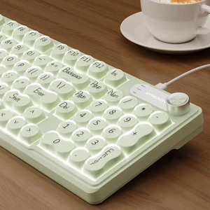 Wired Creamy Keyboard with Number Pad, Media Knob, RGB Backlit-Green | 98-Key Quiet Computer Keyboard, Jelly keycaps, Display Screen, 2-Stage Feet, Cute for Windows, PC, Laptop, EWEADN V102 Wired Creamy Keyboard with Number Pad, Media Knob, RGB Backlit-Green | 98-Key Quiet Computer Keyboard, Jelly keycaps, Display Screen, 2-Stage Feet, Cute for Windows, PC, Laptop, EWEADN V102