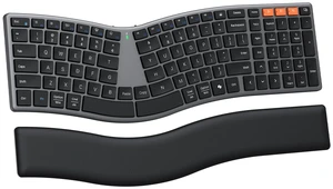 Slim Ergonomic Split Keyboard with Separate Wrist Rest, Black | Rechargeable low-profile scissor keyboard with split layout, dual Bluetooth & 2.4G wireless for easy multi-device switching. Slim Ergonomic Split Keyboard with Separate Wrist Rest, Black | Rechargeable low-profile scissor keyboard with split layout, dual Bluetooth & 2.4G wireless for easy multi-device switching.