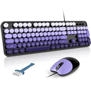 Wired Keyboard and Mouse Combo, Full-Sized Retro Typewriter Computer Keyboards with Cute Cat Mouse for Windows PC Laptop (Black Purple) Wired Keyboard and Mouse Combo, Full-Sized Retro Typewriter Computer Keyboards with Cute Cat Mouse for Windows PC Laptop (Black Purple)