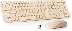 Wireless Keyboard and Mouse Combo (Pink) | Retro Round 110 Keycaps Silent Typing - 2.4G Aesthetic Computer Keyboard with Number Pad for Laptop, Mac, Windows Milk Tea Wireless Keyboard and Mouse Combo (Pink) | Retro Round 110 Keycaps Silent Typing - 2.4G Aesthetic Computer Keyboard with Number Pad for Laptop, Mac, Windows Milk Tea