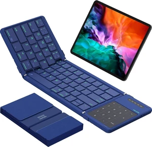 Foldable Bluetooth Keyboard with Touchpad & Number Pad, Portable Bluetooth Keyboard with Full Size Keys, Pocket-Sized Wireless Travel Keyboards for iPad, Smartphone, Tablet and Laptop Black Blue Foldable Bluetooth Keyboard with Touchpad & Number Pad, Portable Bluetooth Keyboard with Full Size Keys, Pocket-Sized Wireless Travel Keyboards for iPad, Smartphone, Tablet and Laptop Black Blue