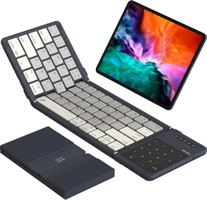 Foldable Bluetooth Keyboard with Touchpad & Number Pad, Portable Bluetooth Keyboard with Full Size Keys, Pocket-Sized Wireless Travel Keyboards for iPad, Smartphone, Tablet and Laptop Black Cyan Foldable Bluetooth Keyboard with Touchpad & Number Pad, Portable Bluetooth Keyboard with Full Size Keys, Pocket-Sized Wireless Travel Keyboards for iPad, Smartphone, Tablet and Laptop Black Cyan