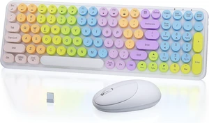 Retro Typewriter Wireless Keyboard and Mouse Combo (Purple) | Rainbow Colorful Round Floating Keycaps, 100-Key Full-Size Aesthetic Desktop Set with Power Switch for PC, Mac White Retro Typewriter Wireless Keyboard and Mouse Combo (Purple) | Rainbow Colorful Round Floating Keycaps, 100-Key Full-Size Aesthetic Desktop Set with Power Switch for PC, Mac White