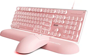 Wired Keyboard and Mouse Combo with Detachable Wrist Rest - Purple | White Backlit, Quiet Click, Full Size, Pudding Keycap, 1600DPI Mouse, for Office and Home, Windows/PC/Laptop (EWEADN GX710S) Pink Wired Keyboard and Mouse Combo with Detachable Wrist Rest - Purple | White Backlit, Quiet Click, Full Size, Pudding Keycap, 1600DPI Mouse, for Office and Home, Windows/PC/Laptop (EWEADN GX710S) Pink